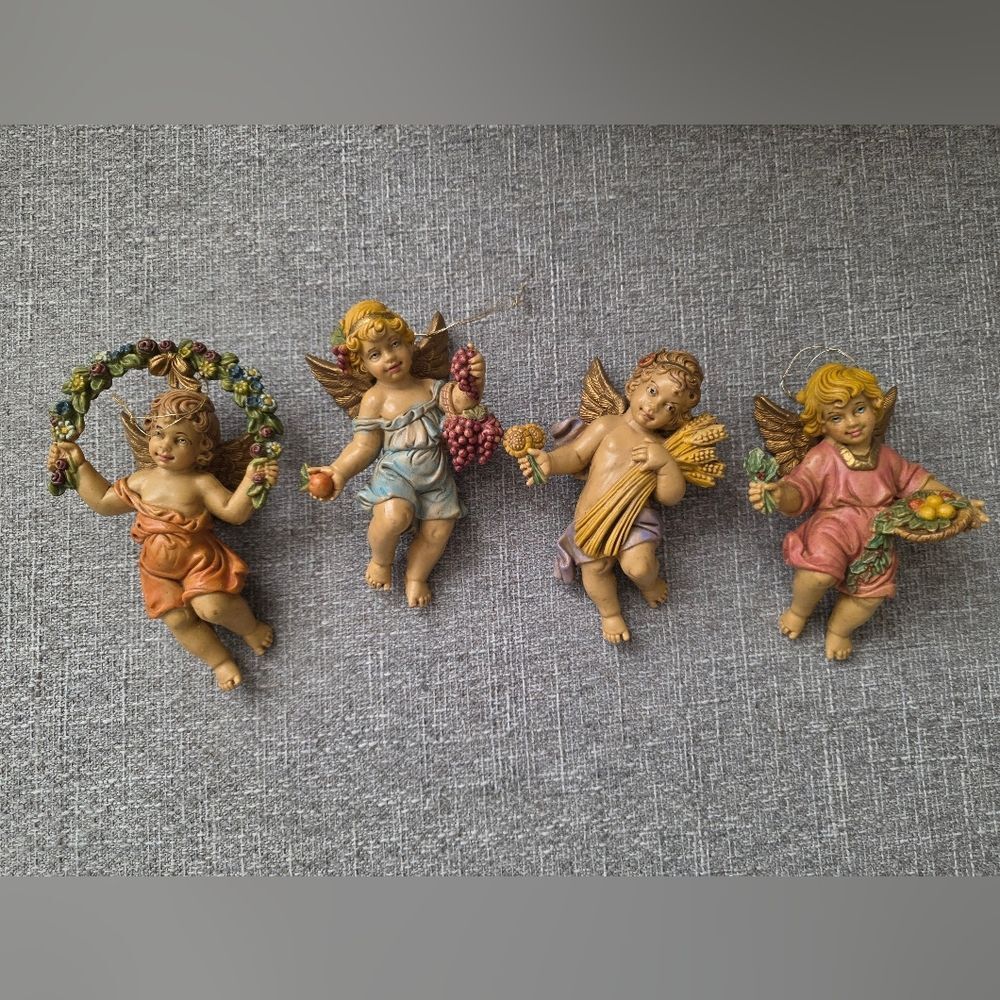 Vtg Angel Cherub Depose Italy 5' Wall Ornaments Hanging Set Of 4 135 136 137 138